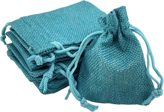 Palmhomee Pack Of 25 Burlap Gift Bags with Drawstring Linen Jewelry Pouches Wedding Hessian Jute Bags for Birthday and Treat Pouches Party Wedding Favors Gift (3.6x4.8 Inch, Peacock Blue)