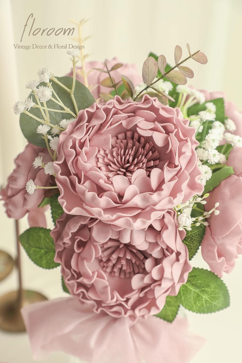 Floroom Artificial Flowers 16pcs 4" Dusty Rose Blooming Peonies Real Looking Foam Fake Peony with Stems for DIY Wedding Bouquets Bridal Shower Centerpieces Floral Arrangements Party Tables Decorations