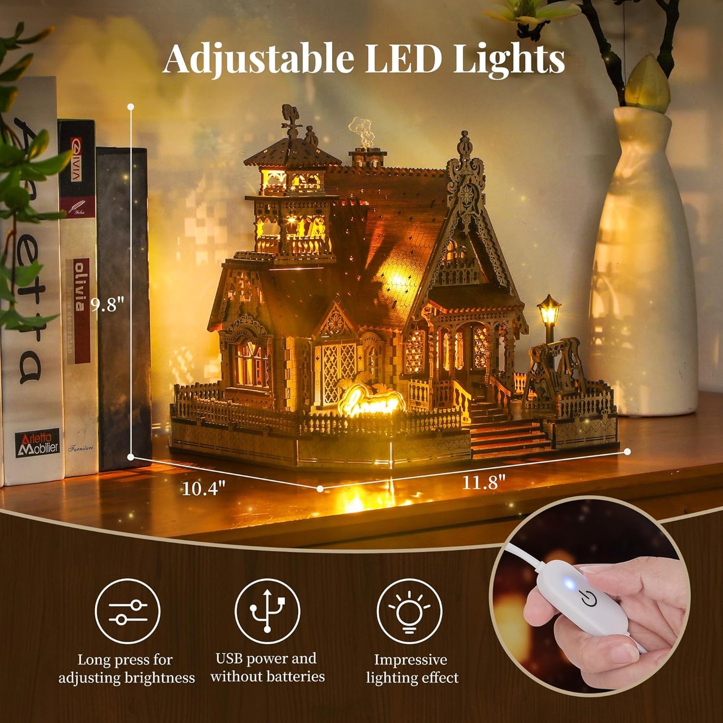 LED 3D Wood Puzzle Countryside Cottage Model - DIY Miniature Building Kit with Spark LED Lights - 3D Craft Rural Architecture Home Décor Gift for Adults