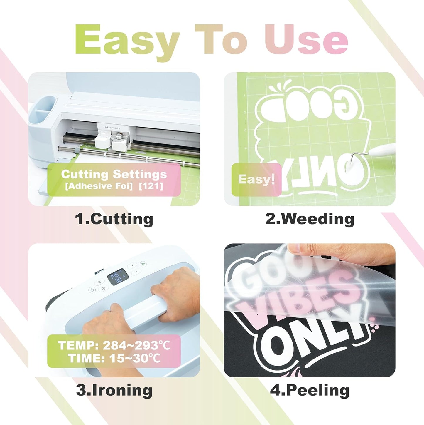 White PU Heat Transfer Vinyl, 12 Pcs 12"x10" HTV Sheets – Soft & Stretchable Iron-On Vinyl, Easy to Cut & Weed, Compatible with Cricut & Silhouette – Perfect for 4th of July Shirts & Patriotic Crafts