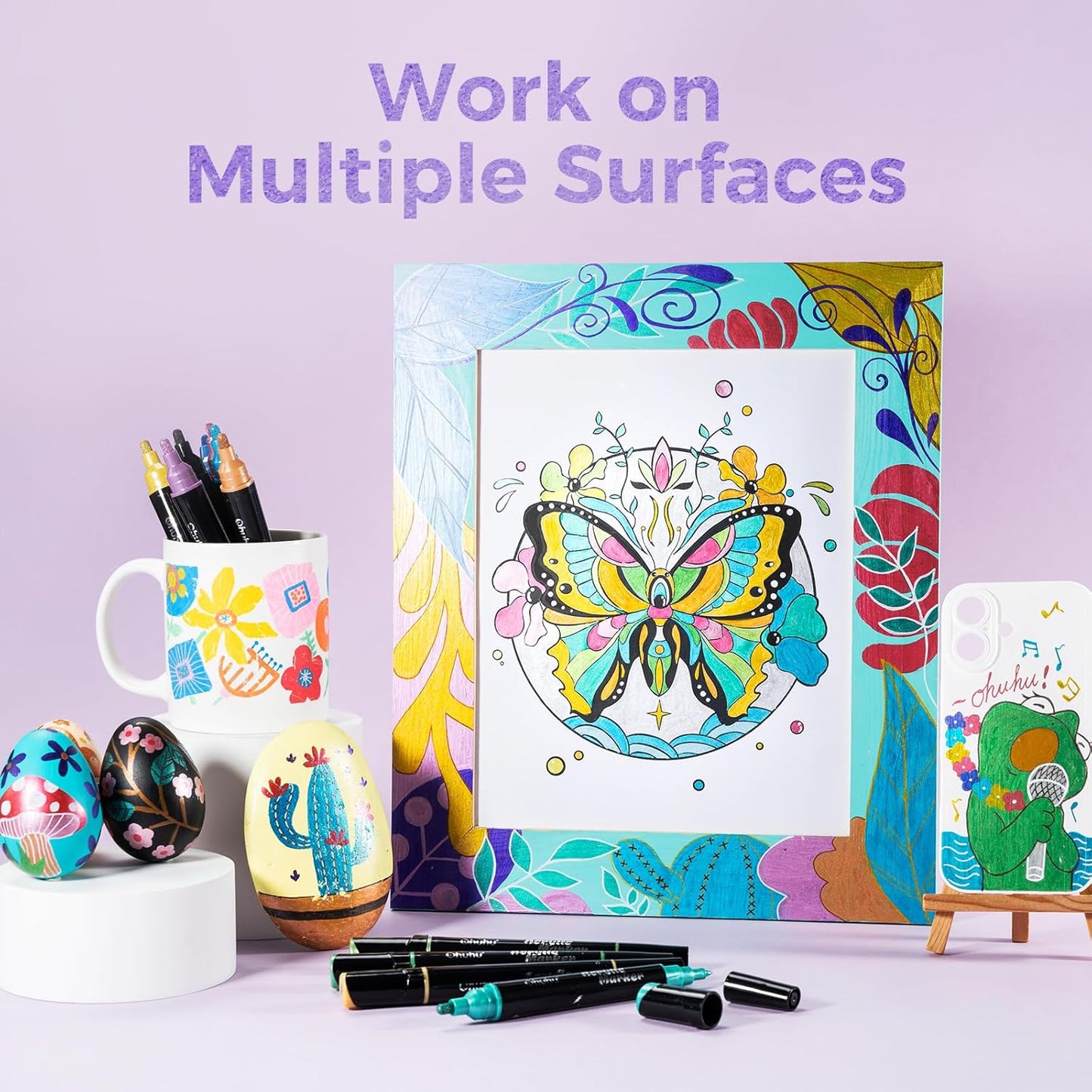 Ohuhu Metallic Acrylic Paint Markers 24 Metallic Colors 30 Pens: Dual Tips (Round & Fine) Acrylic Markers High Opacity Paint Pens for Rock Painting Eggs Wood Glass Ceramic - Kakaako