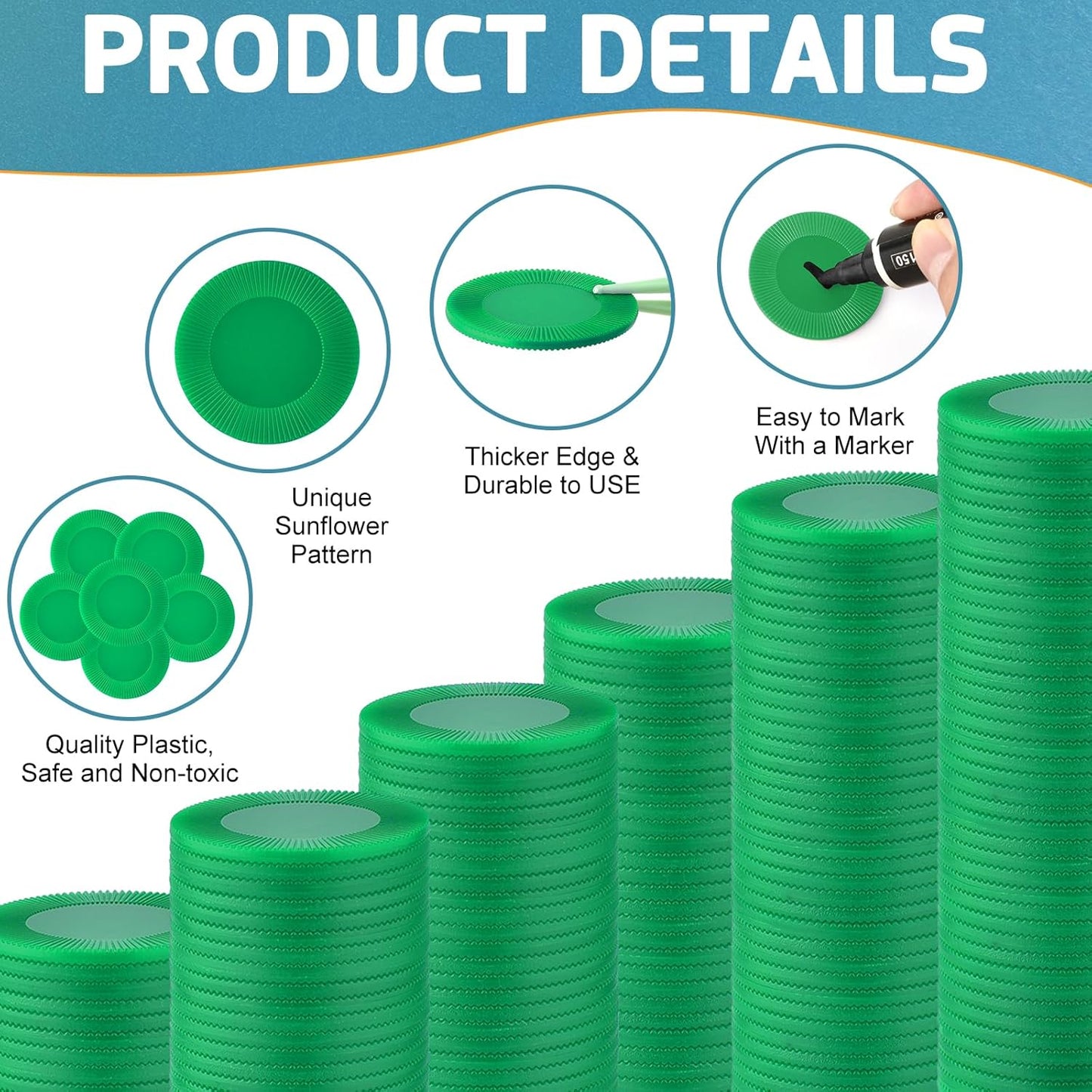 Coopay 500 Pieces Plastic Poker Chips, 1 Inch Bingo Chips Bulk Learning Counters Disks Poker Card Game, Counting Markers for Math Practice, Game Tokens and Teaching Rewards, 25 mm (Green)