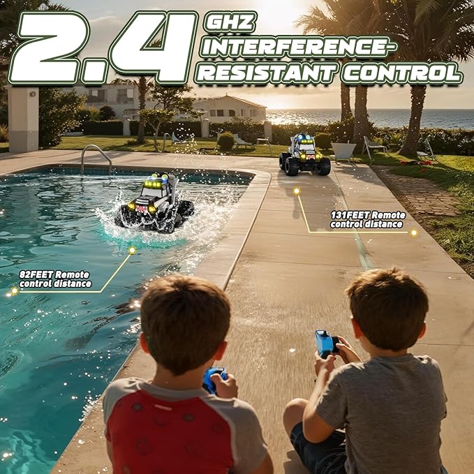 Remote Control Car, Waterproof Monster Trucks Toys, 1:18 Amphibious RC Cars, 2.4 GHz 4WD All Terrain Off-Road Pickup Toy Truck, Kids Toys for 6-12 Year Old Boys Girls Christmas Birthday Gifts Presents