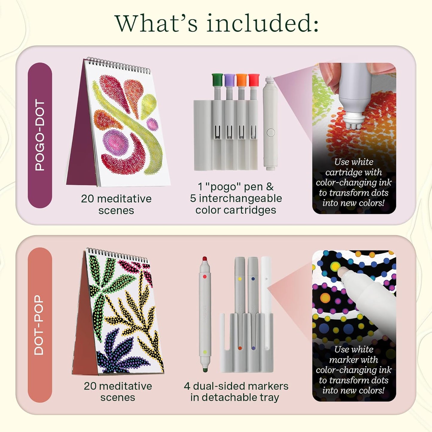 Lifelines FlowArt Activity Pad, 2-Pack & Bonus Pad - Guided Dot Art Meditations with Markers – Dot-Pop and Pogo-Dot Coloring Books for Tweens, Adults & Seniors