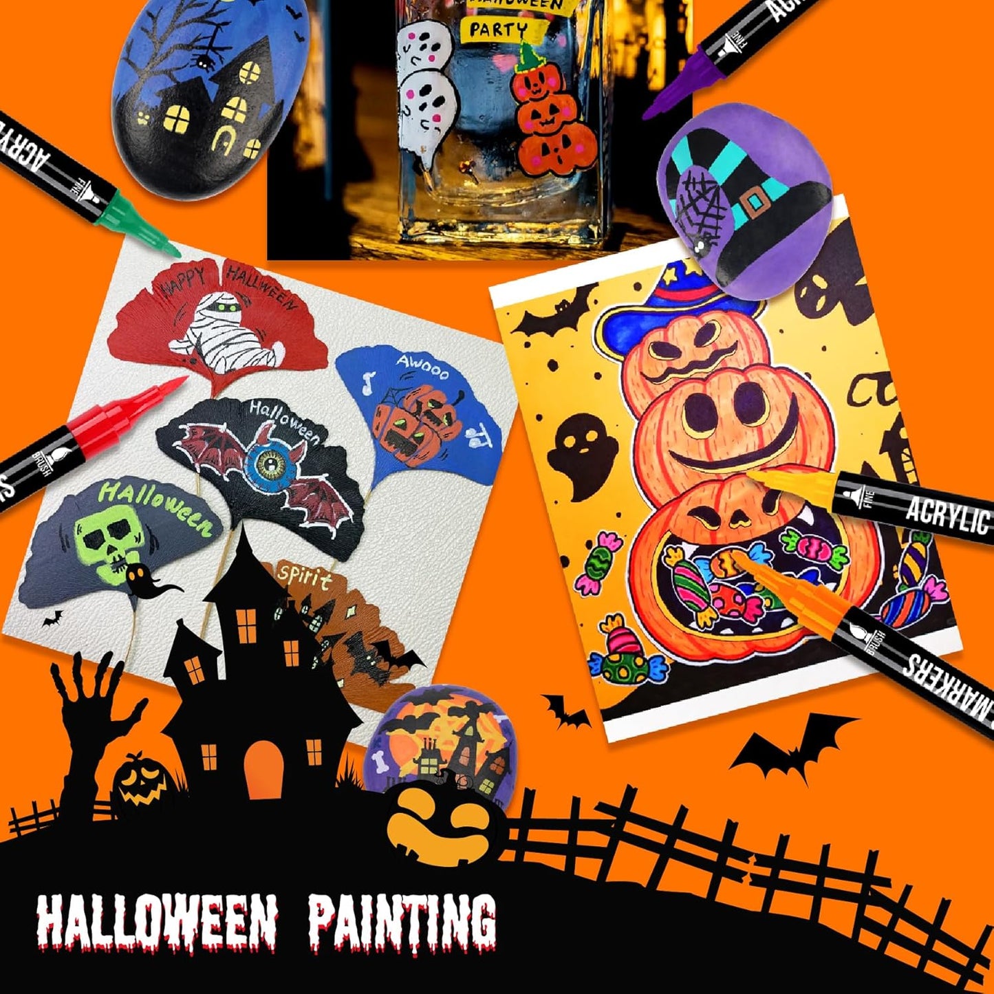 24 Colors Acrylic Paint Markers, Dual Tip with Fine Tip and Brush Tip Pens for Stone, Wood, Calligraphy, Canvas, Ceramic, Metal, Glass, Rock Painting, DIY Crafts