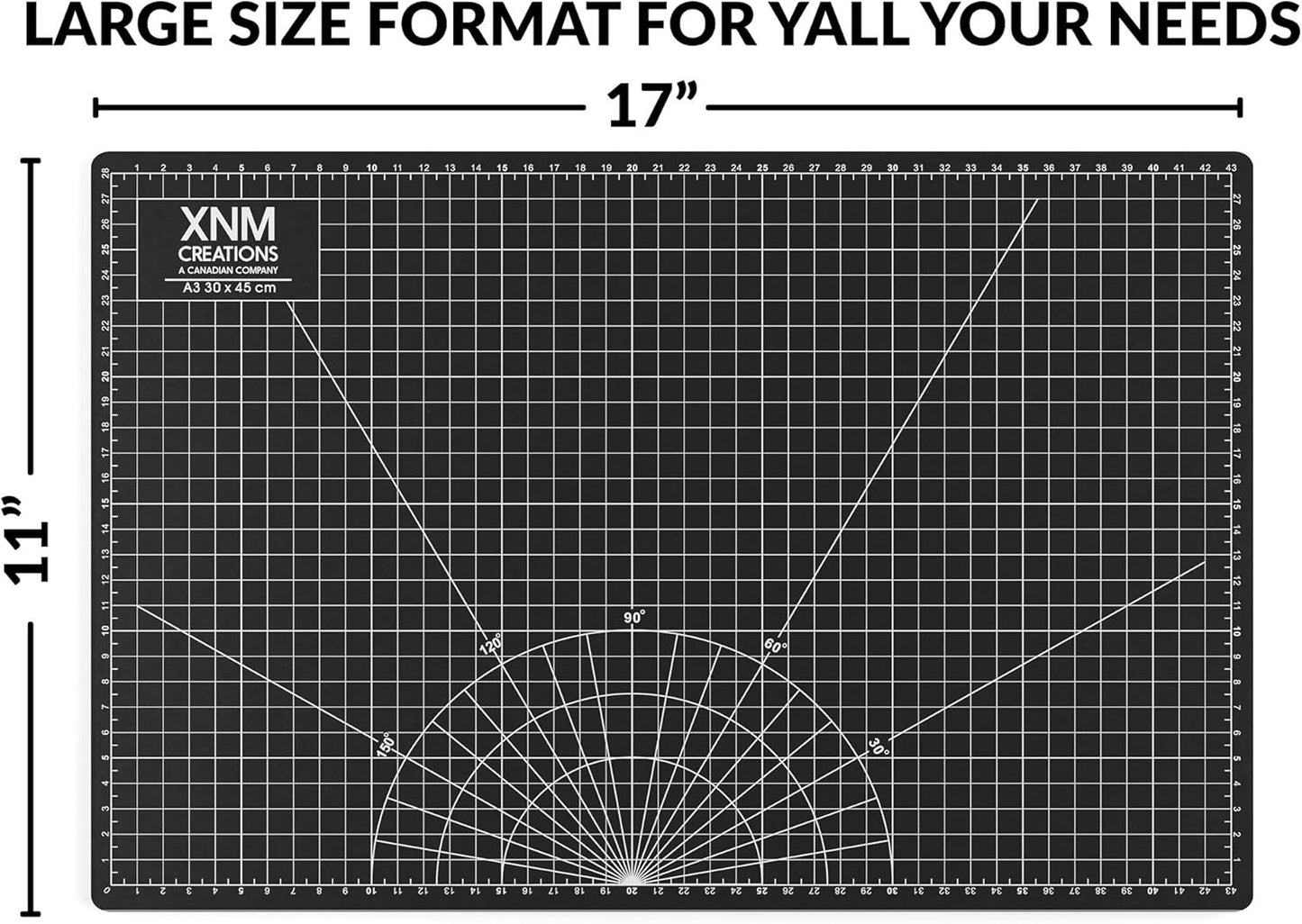 XNM Premium Self Healing Cutting Mat - 12 Inches by 18 inches - A3, 3 Layer Quality PVC Construction - Dual Sided, Imperial and Metric Grid Lines - Perfect for Cutting, Sewing, and Crafts