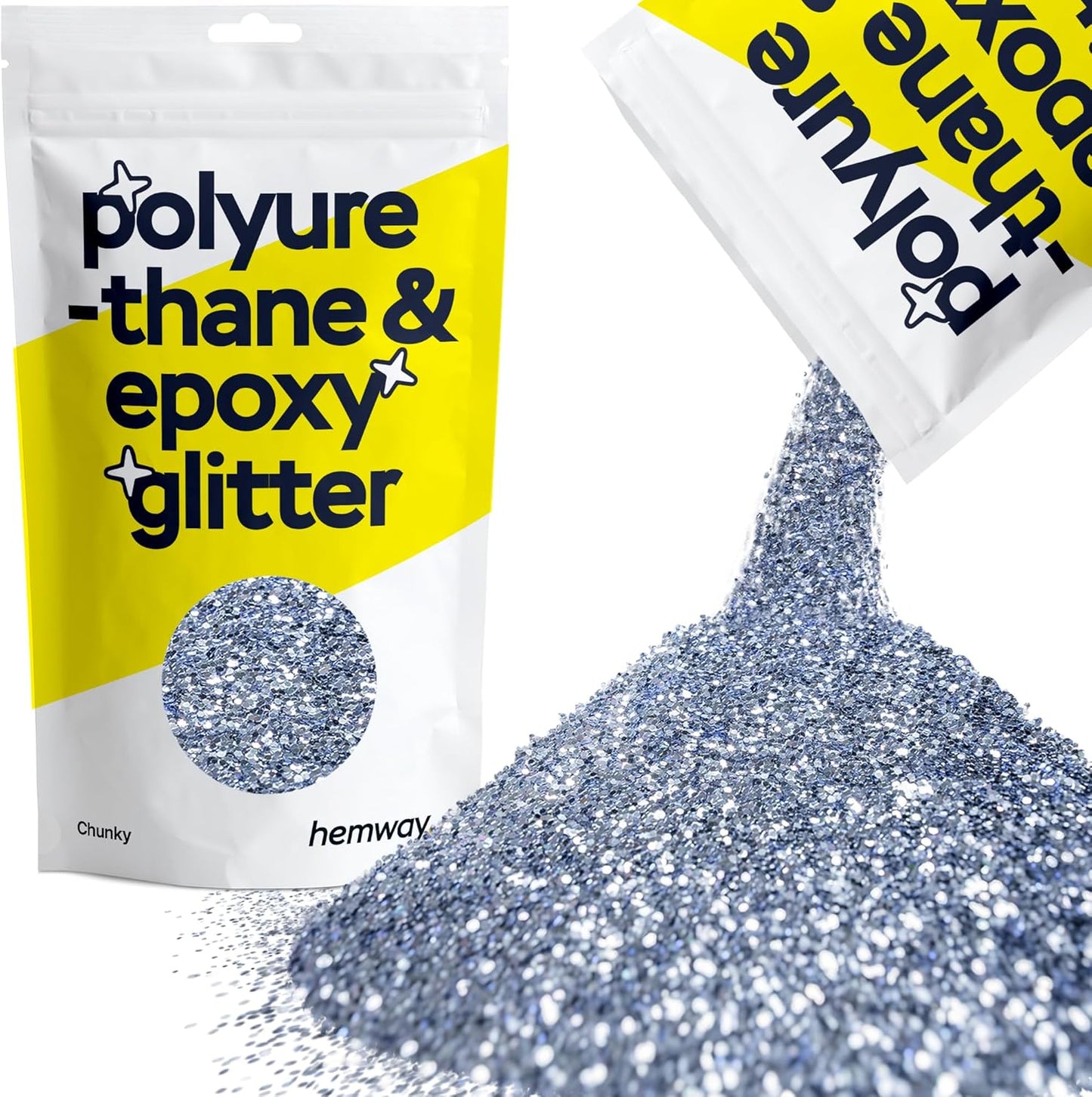 Hemway Polyurethane & Epoxy Resin Glitter 100g / 3.5oz Metallic Crystal Flake Additive for Flooring Jewelry Tumblers Glass Pigment - Chunky (1/40" 0.025" 0.6mm) - Azure Blue