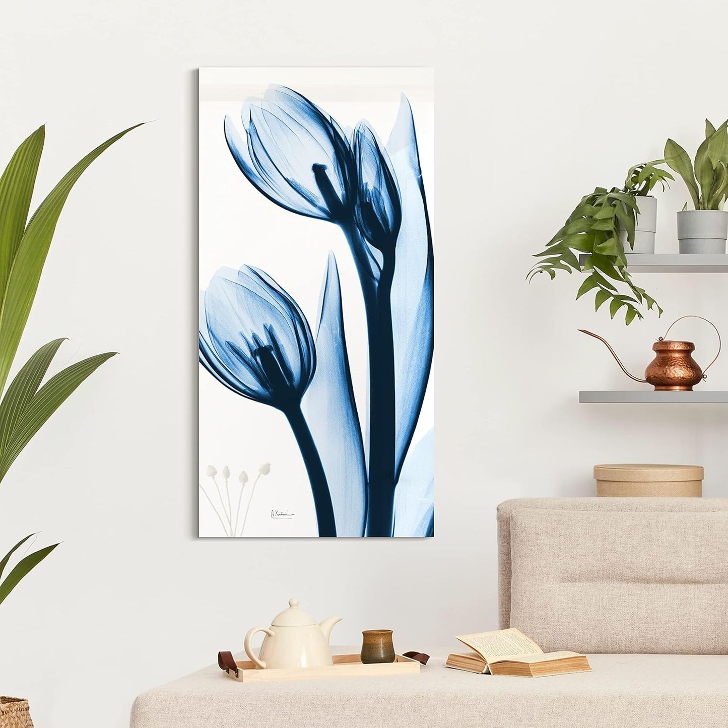 Empire Art Direct Frameless Tempered Glass Wall Art, Decorative Panel, Flower Wall Decor, Ready to Hang, 24" x 48", Two Blue Tulips