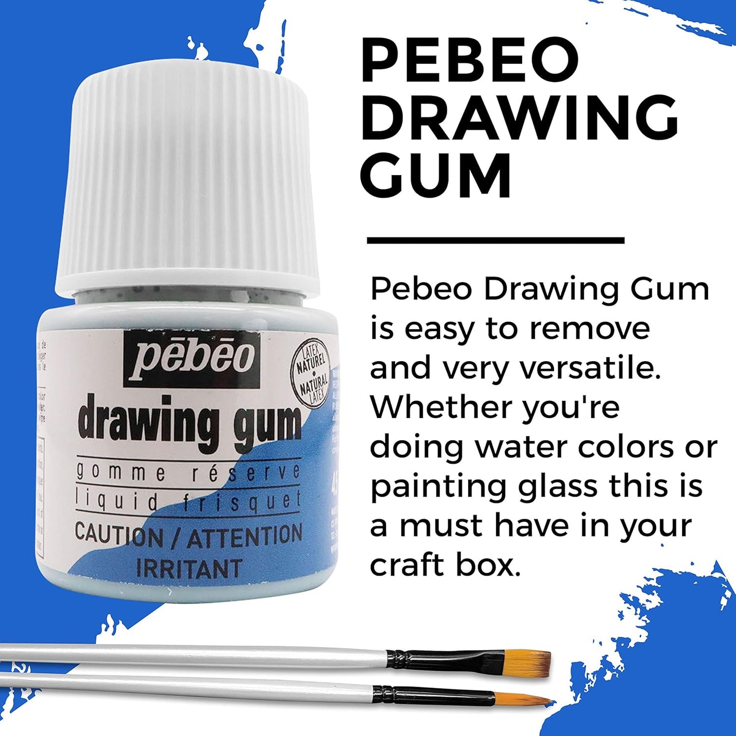 Pebeo Drawing Gum Made in France - Masking Fluid for Watercolor Painting and Various Art Projects - Bundled with Moshify Applicator Brush Set