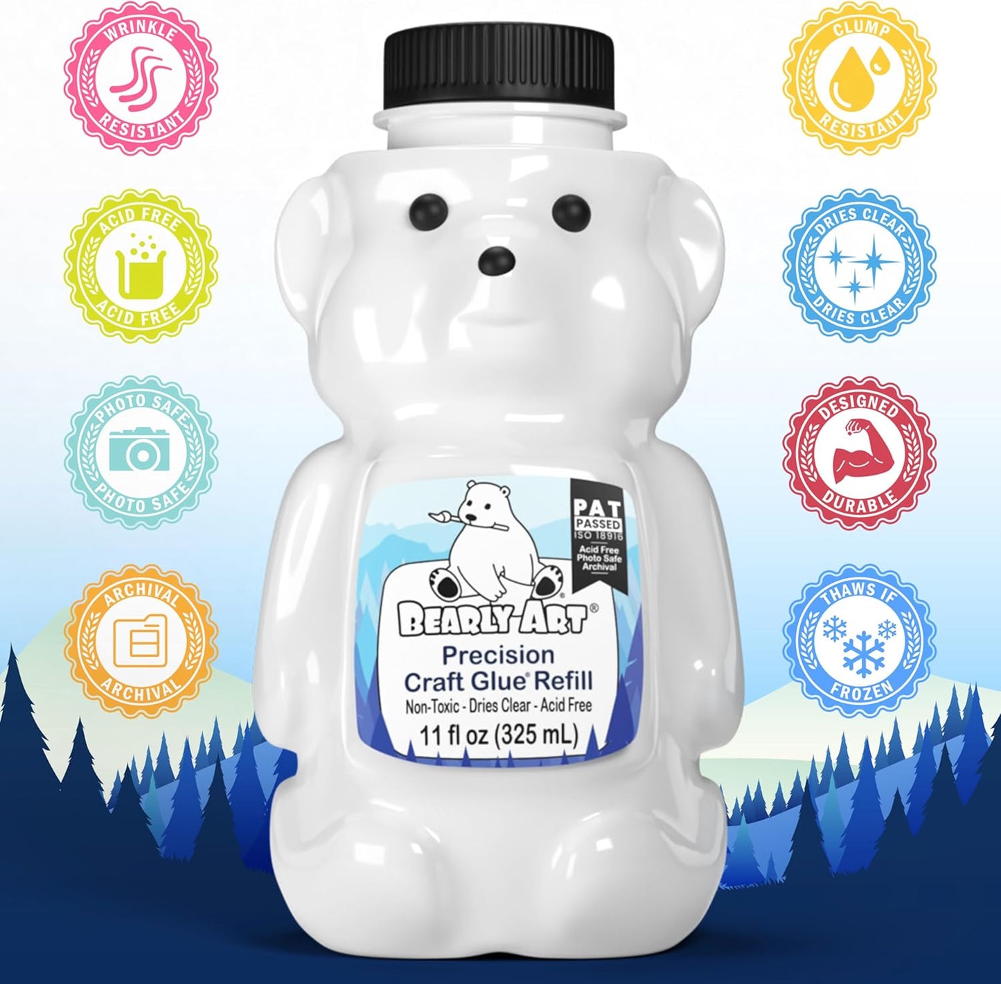 Bearly Art Precision Craft Glue 11fl oz Refill - Archival Acid Free - Dries Clear - Wrinkle Resistant - Flexible and Crack Resistant - Strong Hold Designed Tough - Made in USA