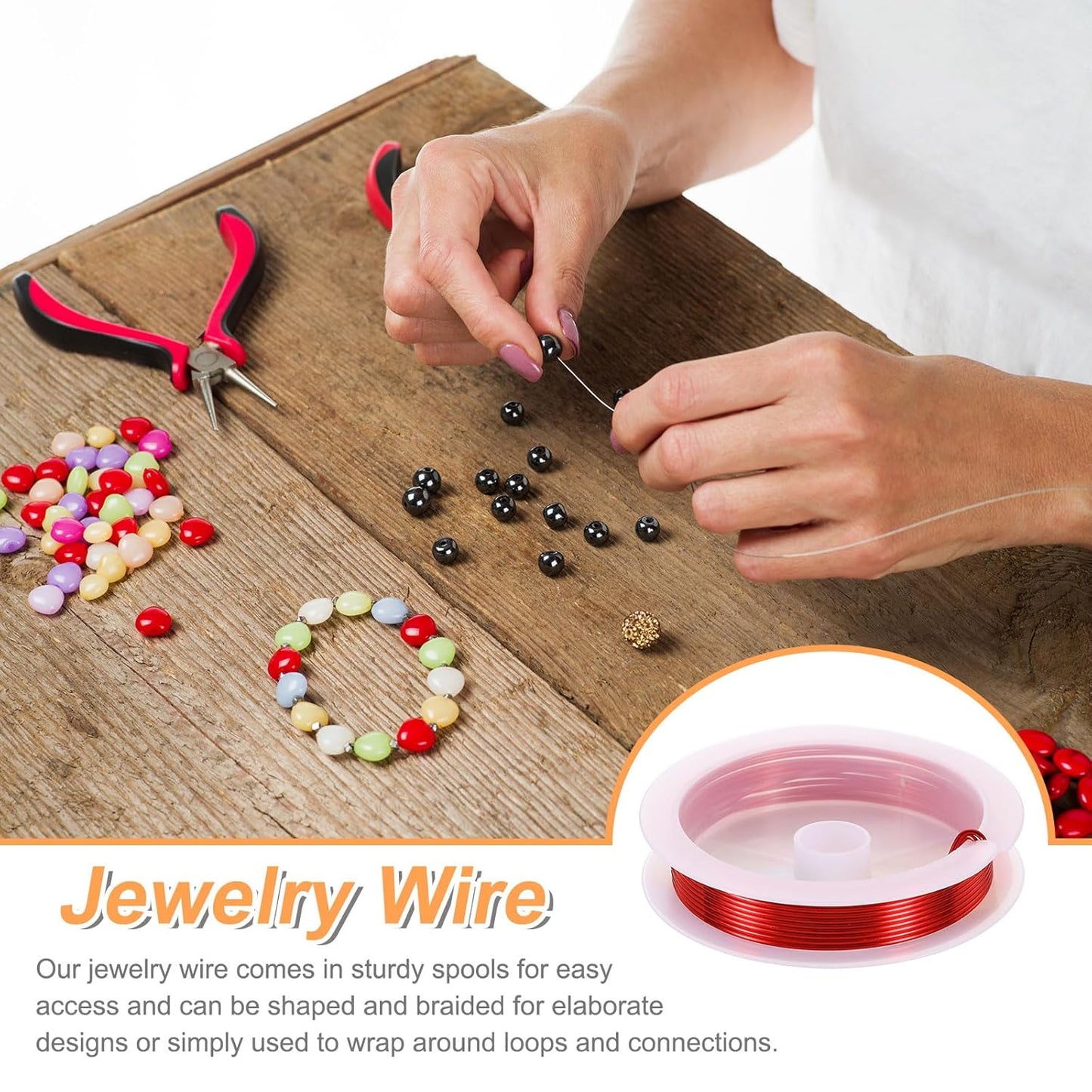 HARFINGTON 5ft Jewelry Wire, 18 Gauge (1mm) Brass Craft Soft Metal Tarnish Resistant Copper Beading Wire for Jewelry Making Supplies Crafting, Bright Red