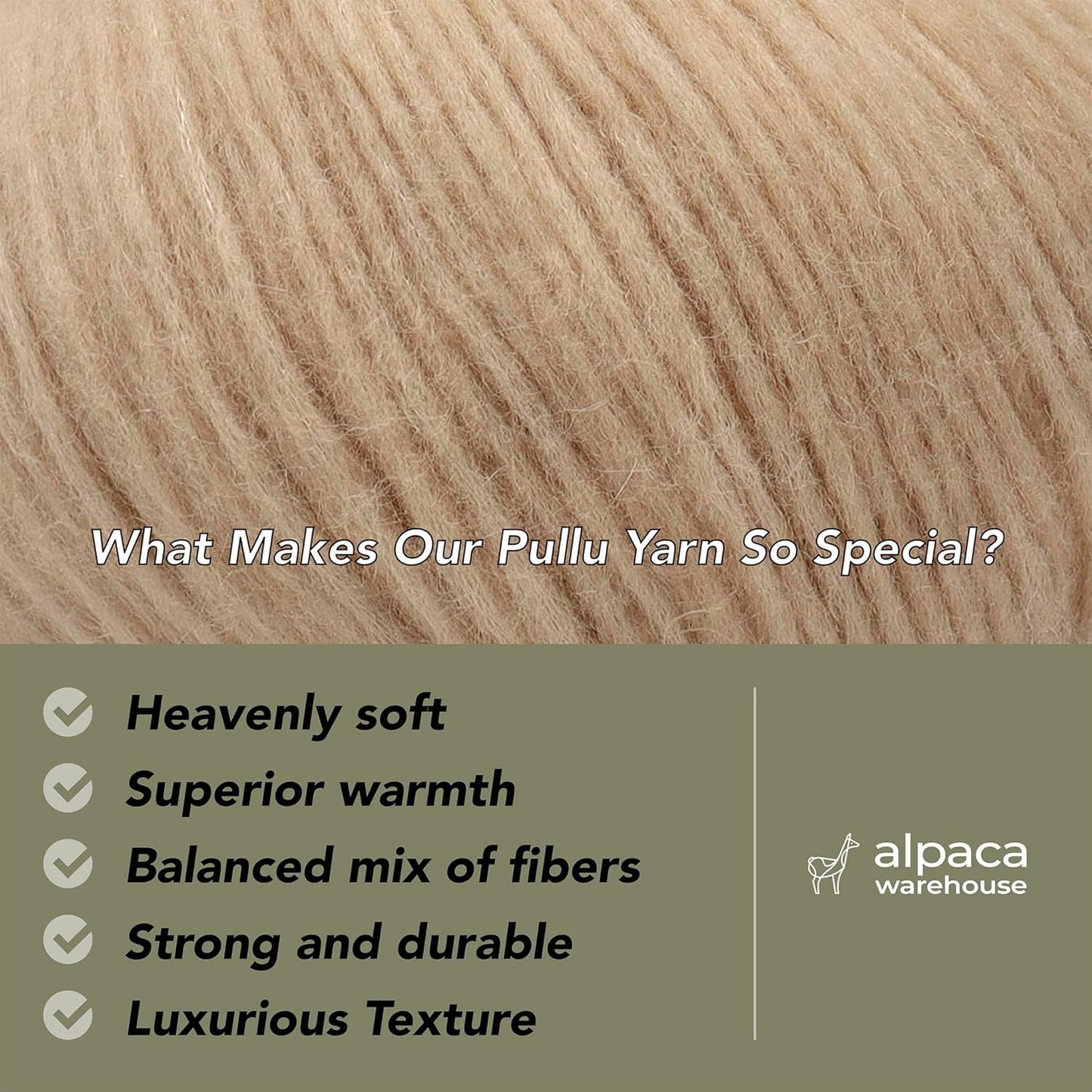 Pullu - Baby Alpaca Merino Wool Yarn Set of 3 Skeins (150 Grams) Worsted Weight - Sourced Directly from Peru - Heavenly Soft and Perfect for Knitting and Crocheting (Almond Latte)