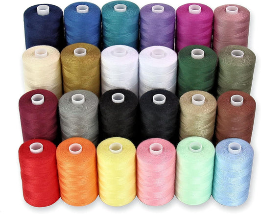 Sewing Thread-24 Spools of Polyester Thread for Sewing Machine for Beginners, Hand Stitching & Quilting-1000 yds Each in 22 Colors+Bonus Black & White