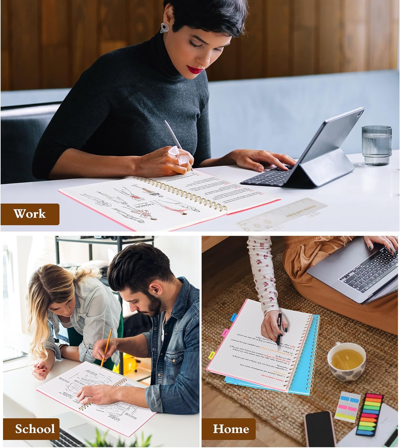 Graph Paper Notebook, Spiral Notebook Journal 8.5” x 11”, A4 Large Grid Notebooks for Women Men, 100 GSM Graph Paper, Plastic Hardcover Spiral Graphing Journals for Work School Engineering, Pink