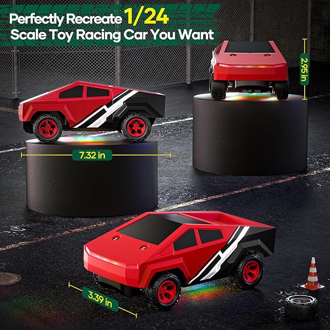 Remote Control Car RC Trucks - 2WD RC Truck Toy RC Cars for All Terrain, 1/24 Scale Pick-up Hobby Monster Truck Toys 2.4GHz Off-Road Vehicles Kids Gifts for Boys/Girls Age 3+, Red