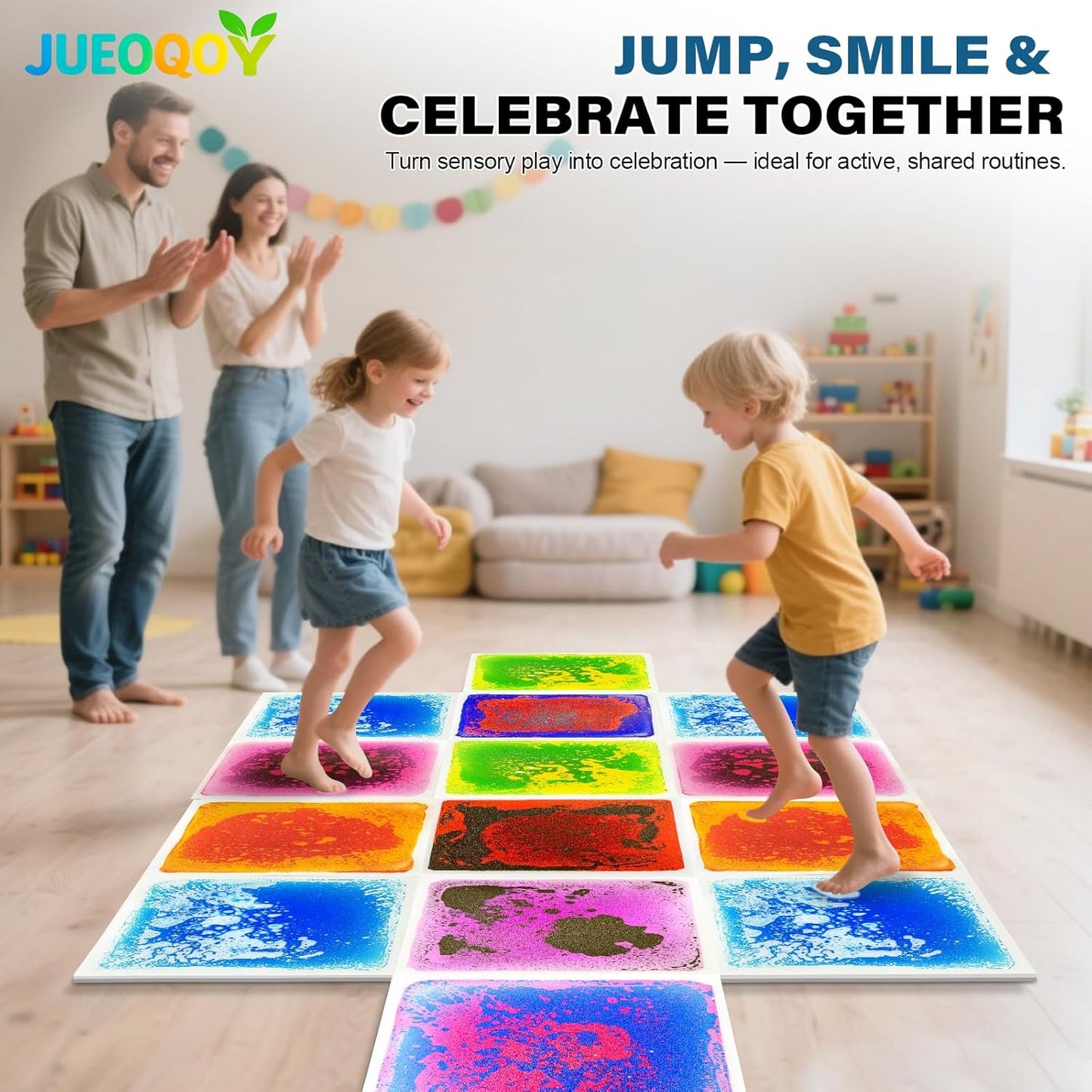 Liquid Sensory Floor Tile for Kids Ages 3+, 12" Step-On Tile with Non-Slip Base, Interactive Color-Flow, Blue, for Calm Corners (1-Pack)
