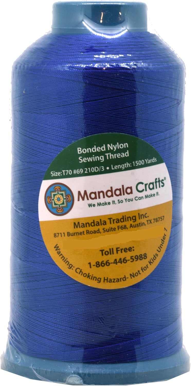 Mandala Crafts Bonded Nylon Thread Royal Blue Heavy Duty Sewing Threads - 1500 YDs Size 69 210D T70 Tex 70 Thread for Leather Jeans Weaving Outdoor Marine Upholstery Threads