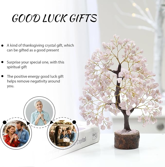 PYOR Rose Quartz Money Tree, Crystal Gifts, Rose Quartz Crystals, Fengshui Money Tree, House Warming Gifts New Home, Pink Office Supplies, Healing Crystals, Pink Room Decor for Women, Spiritual Decor