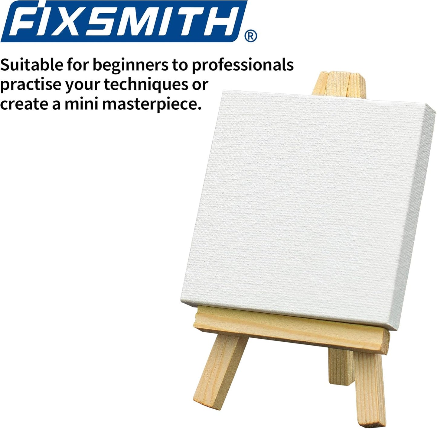 FIXSMITH 3x3 Inch Mini Stretched Canvas Easel Set- Bulk Pack of 12,Small Stretched White Blank Canvas Panels & Wood Easels for Painting Craft Drawing Decoration Gift Art Project DIY, Art Supplies