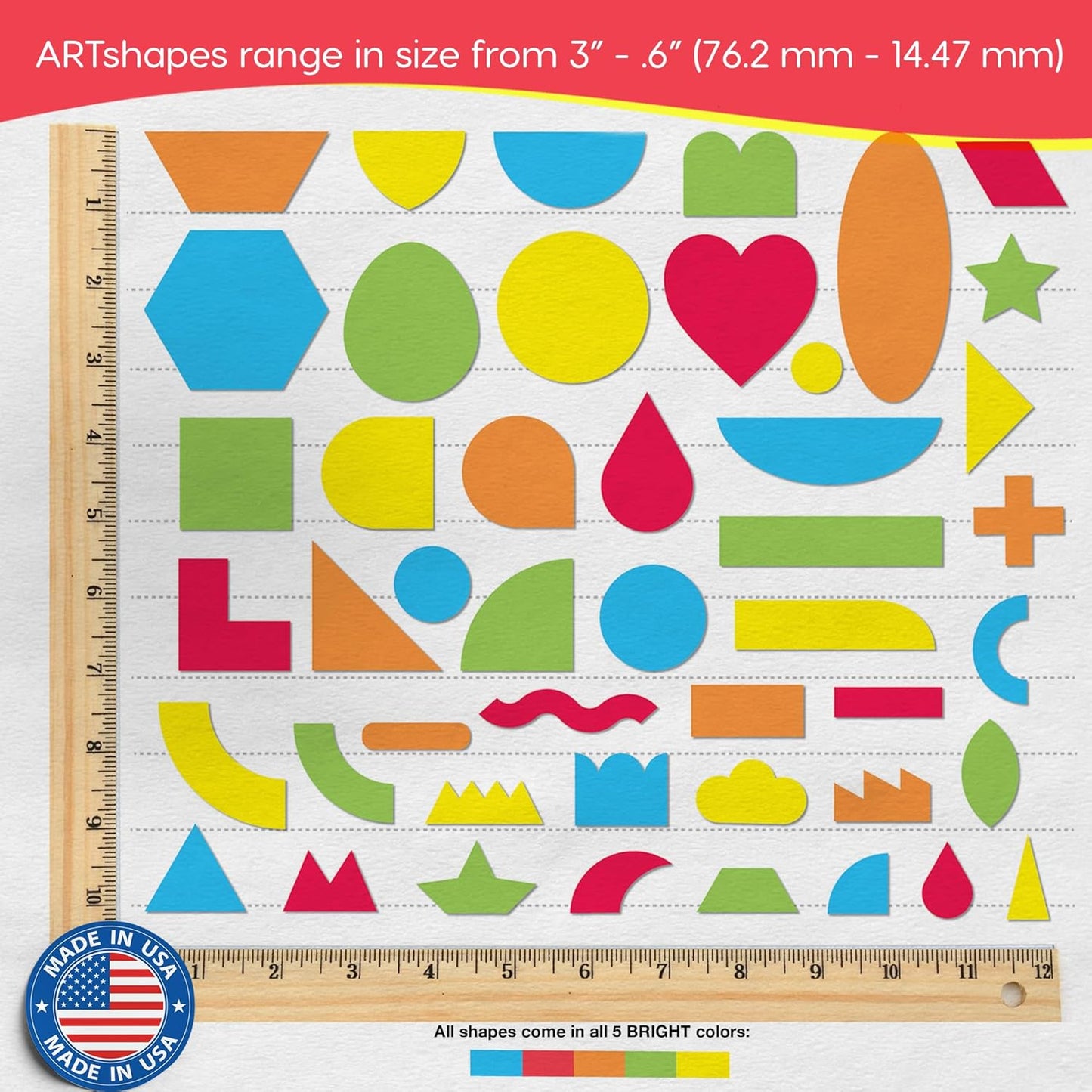 ARTshapes 840 pc Creative Paper Shapes Pack with 70+ Idea Guide - US Made Card Stock - Punch Out Funky DIY Craft Supplies for Whimsical Art Designs, Paper Crafts, and Pattern Play 5 Bright Colors