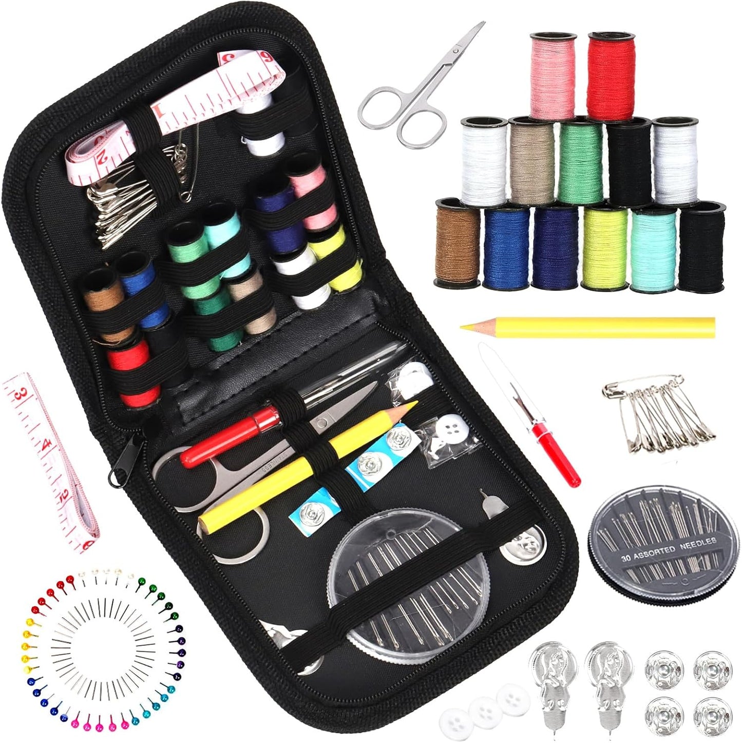 Rustark 98Pcs Sewing Kit With Portable Bag, Premium Supplies Including 14 Colors Threads and Accessories for Home, Traveler, Emergency Repair