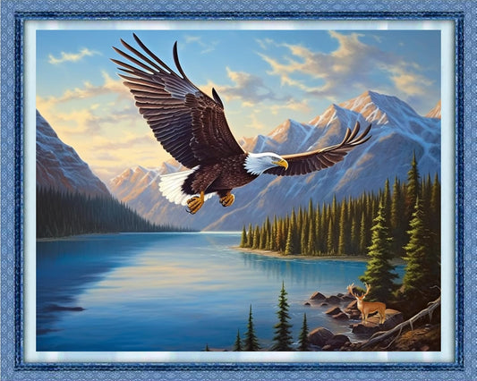 Dimxvean Stamped Cross Stitch Kits,Cross Stitch Kits for Adults Beginners,Embroidery Kits Full Range of Cross Stitch Stamped Kits Needlepoint Kits Cross Stitch Patterns-Eagles foraging lake 16x20 inch