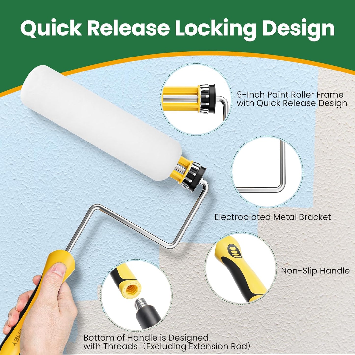 Voomey Professional Paint Roller Kit 22 Pcs, 9-Inch Upgraded Paint Roller with Super Coverage Effect, Paint Brush and Small Paint Roller, Paint Roller Tray,Paint Kit for House Painting