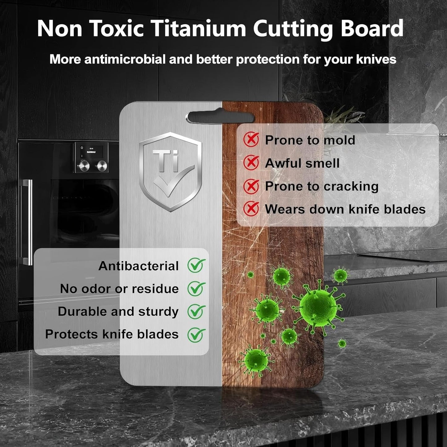 Titanium Cutting Board, Double Sided 2025 New Titanium Cutting Boards for Kitchen, Non Toxic Non Slip, Chopping Board, Dishwasher Safe, Easy to Clean (18''L x 12''W)
