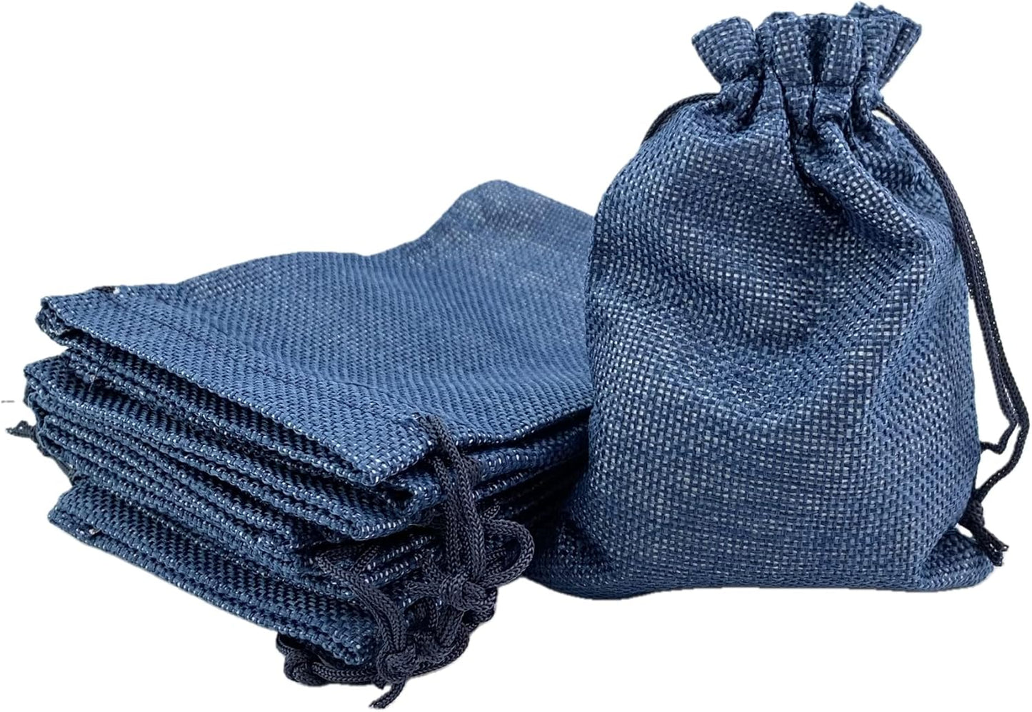 Palmhomee Pack of 25 Burlap Gift Bags with Drawstring Linen Jewelry Pouches Wedding Hessian Jute Bags for Birthday Jewelry and Treat Pouches Party Wedding Favors Gift(4x5.6 Inch, Navy Blue)