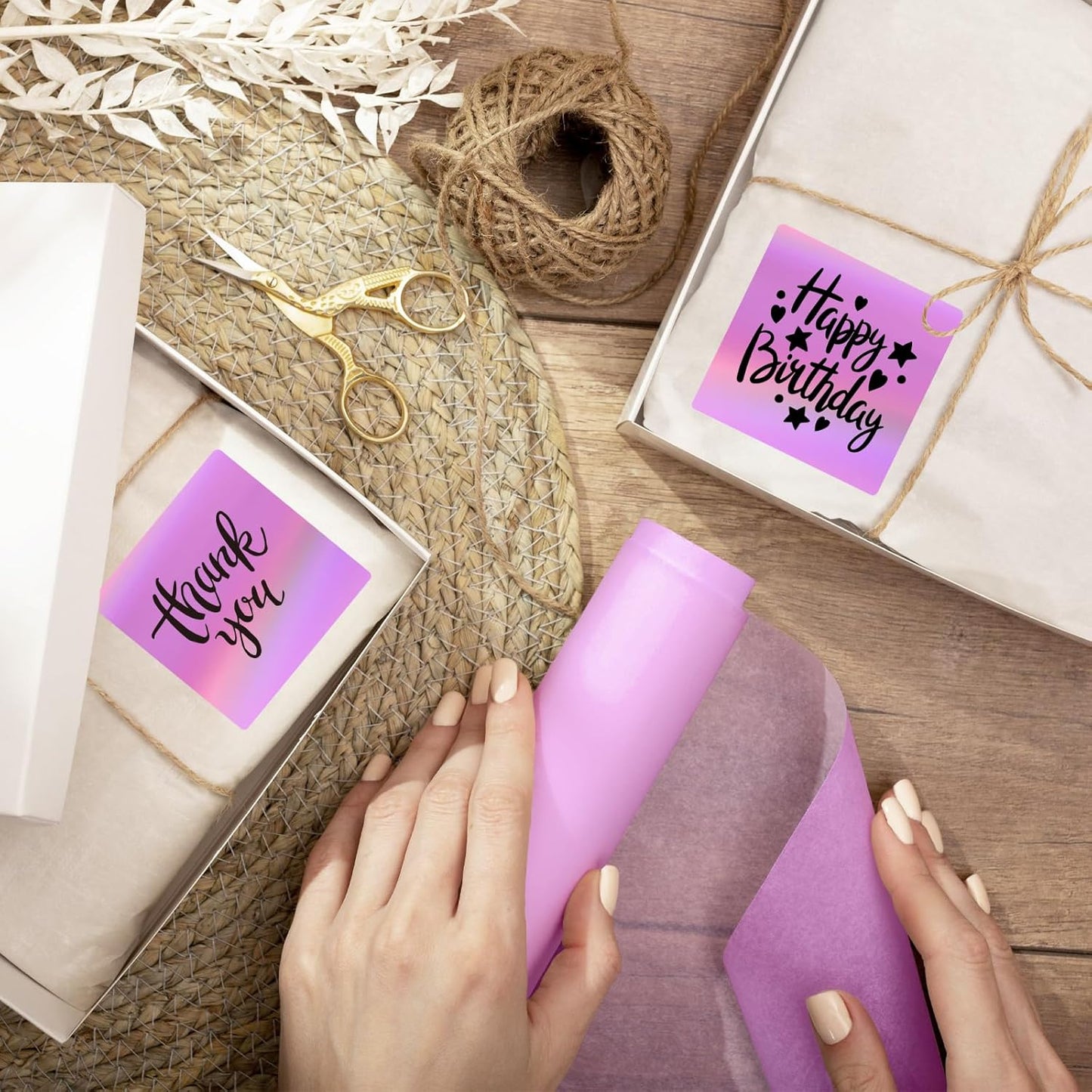 2" x 2" Square Thermal Labels Stickers, Holographic Thermal Stickers Labels, Self-Adhesive Glitter Direct Thermals Label for Small Business, DIY Design- Holographic Pink