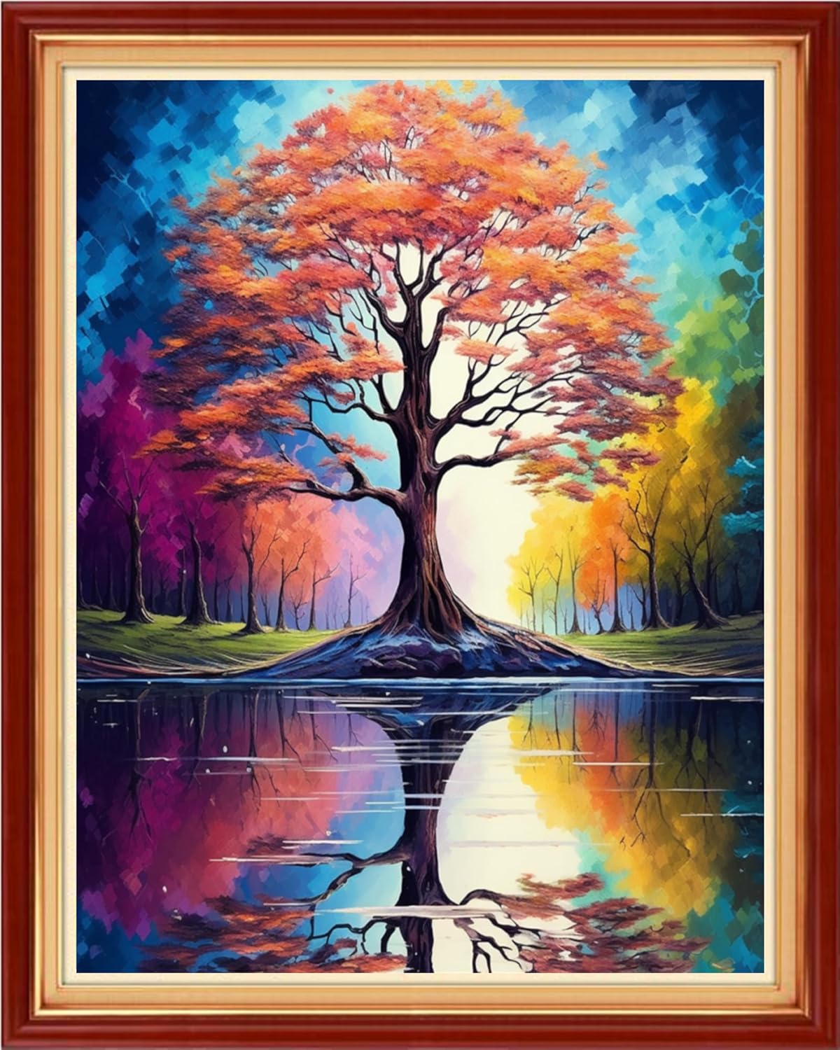 Magxvouy Cross Stitch Kits Stamped Full Range of Embroidery Kits,Cross Stitch Patterns Needlework Kits for Beginners 11CT Printed Kits&Reflection Tree 16x20 inch