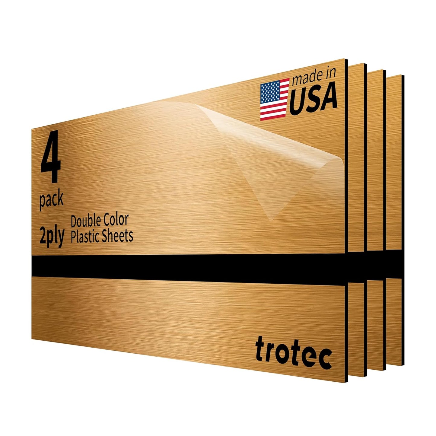Trotec | Metallic Looking Acrylic Sheet | 12"x24"x1/16, 4 Pcs | Brushed Brass/Black | Metallic Finish - Scratch Resistant for Laser Engraving & Cutting,Printing,Glowforge,Name Plate | USA Made