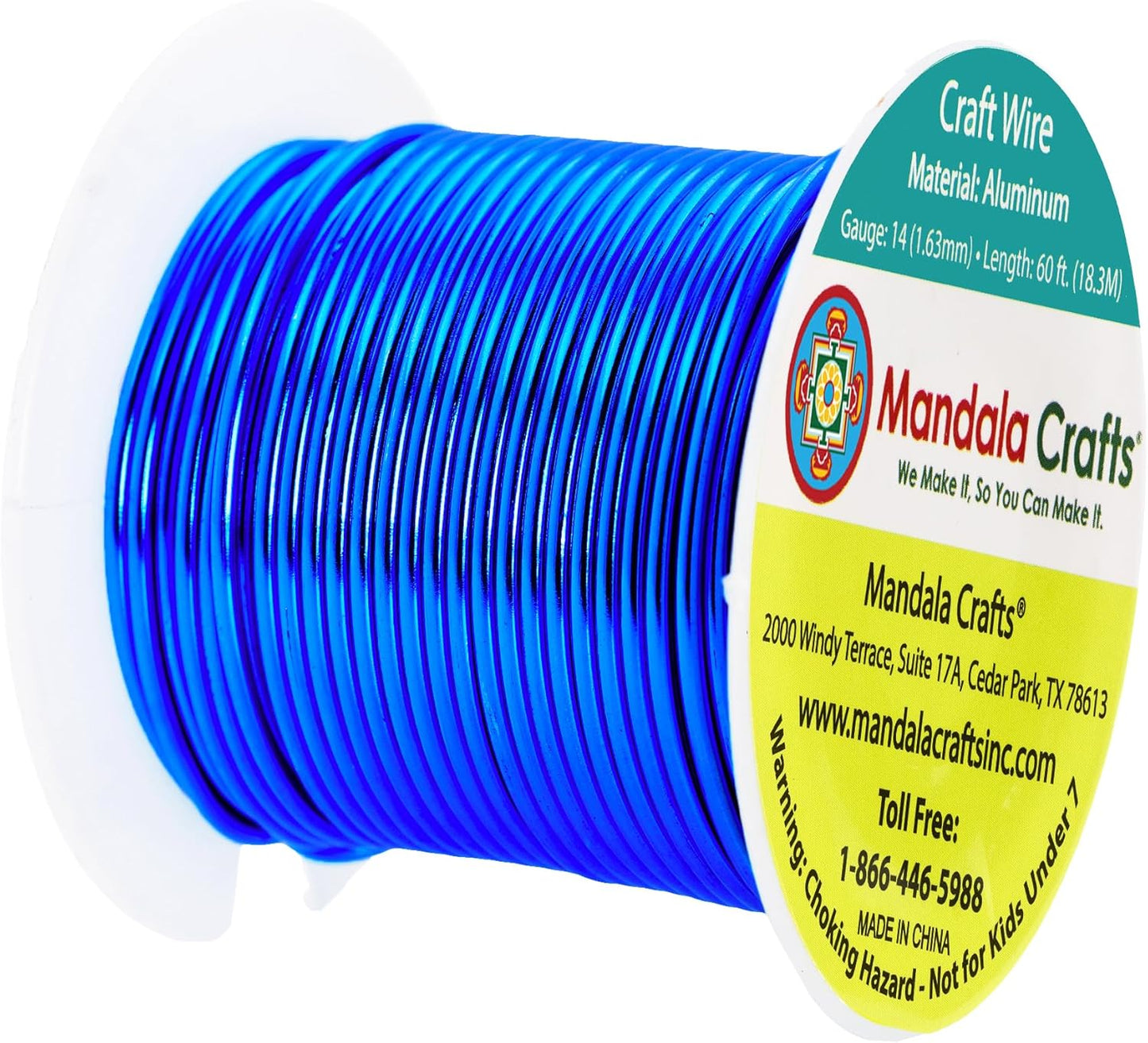 Mandala Crafts 14 Gauge Anodized Aluminum Craft Wire for Jewelry Making - 60 FT Colored Flexible True Blue Wire - Bendable for Bonsai Armature Crafting Sculpting