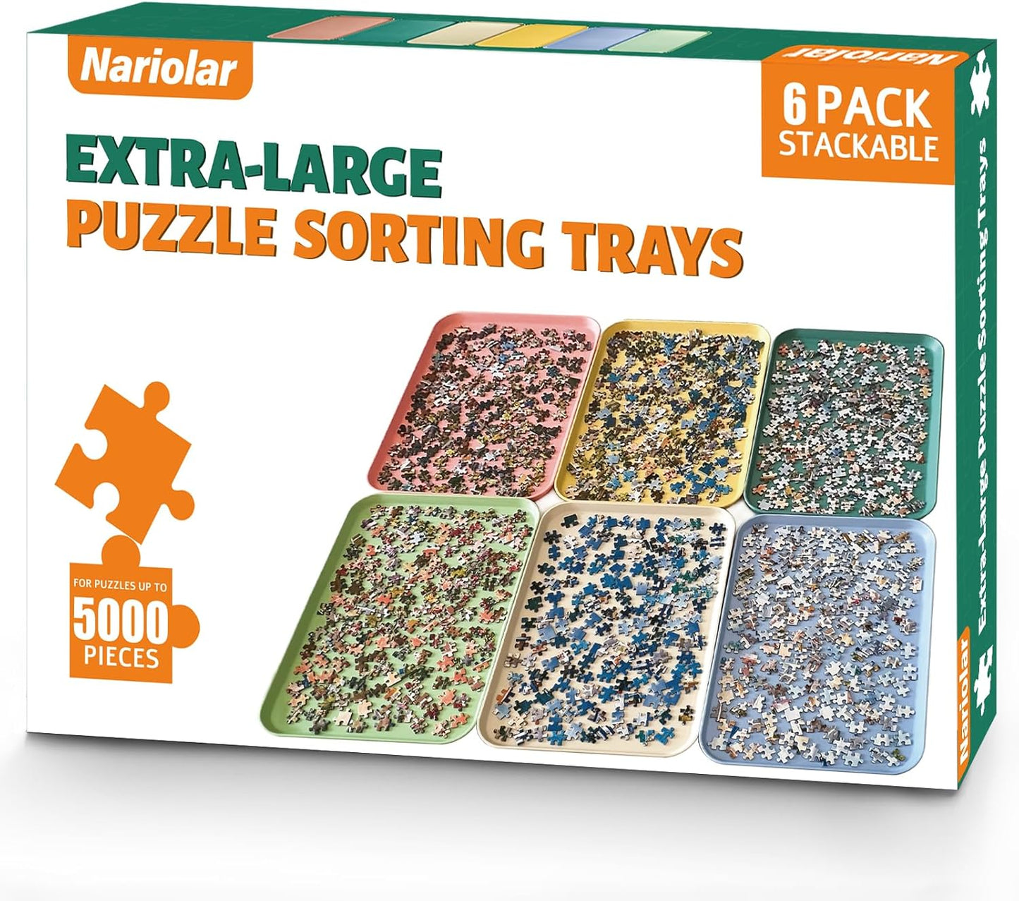 16.9" x 12" Extra-Large Puzzle Sorting Trays Stackable, 6 Pack Puzzle Sorter for Sorting 2000/3000/5000 Puzzle Pieces