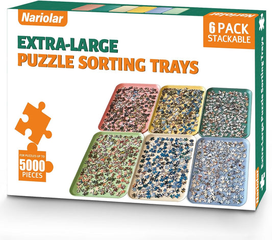 16.9" x 12" Extra-Large Puzzle Sorting Trays Stackable, 6 Pack Puzzle Sorter for Sorting 2000/3000/5000 Puzzle Pieces