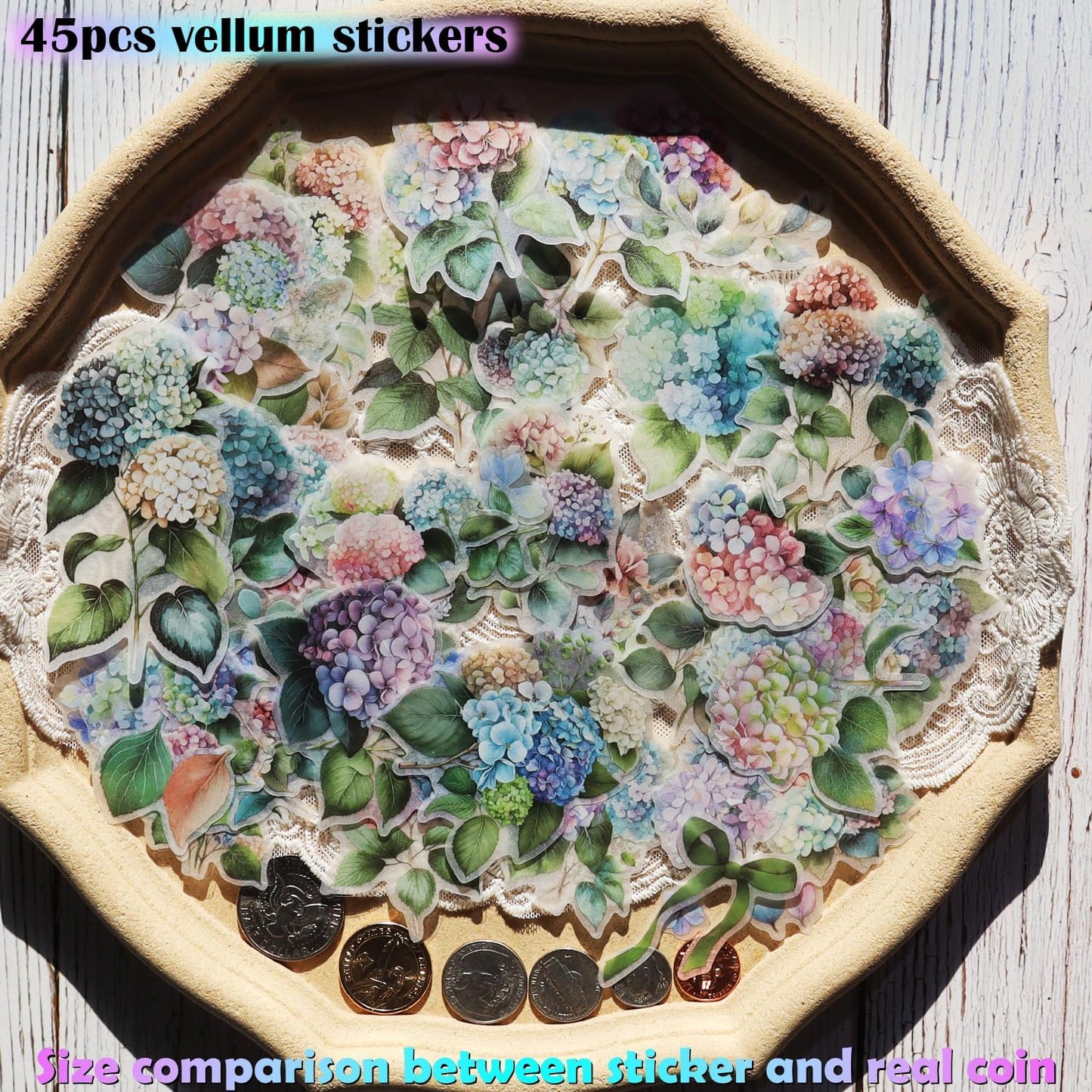 Vintage Vellum Stickers Floral Plants Elements Scrapbooking Supplies Flowers Botanic Natural Translucent Paper Self-Adhesive Junk-Journal Items (Hydrangea Macrophylla)