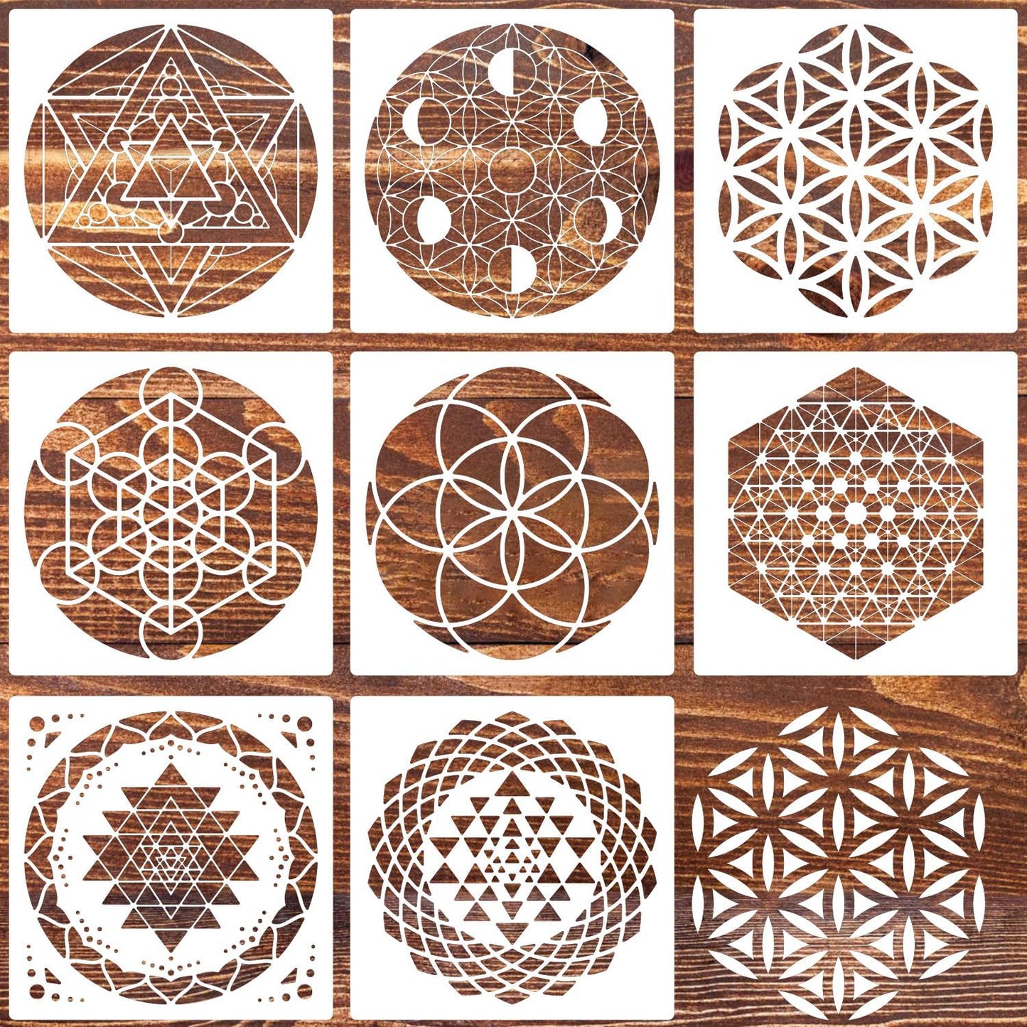 Sacred Geometry Stencil 8inch Reusable Stencils for Crafts Metatron's Cube/The Flower of Life Drawing Templates for Wall Canvas Paper Art Crafts