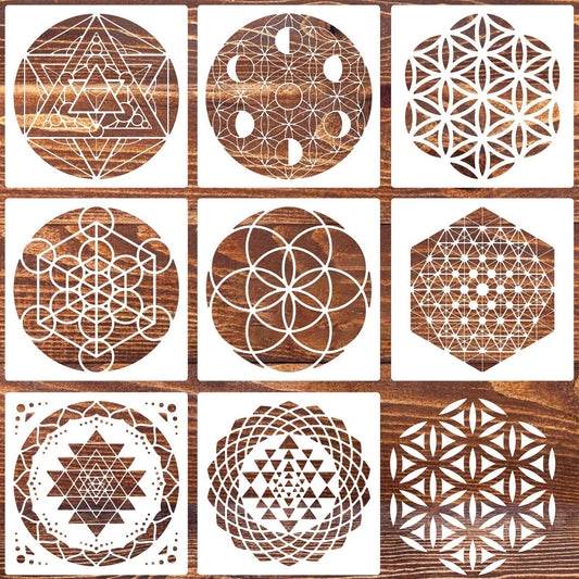 Sacred Geometry Stencil 8inch Reusable Stencils for Crafts Metatron's Cube/The Flower of Life Drawing Templates for Wall Canvas Paper Art Crafts