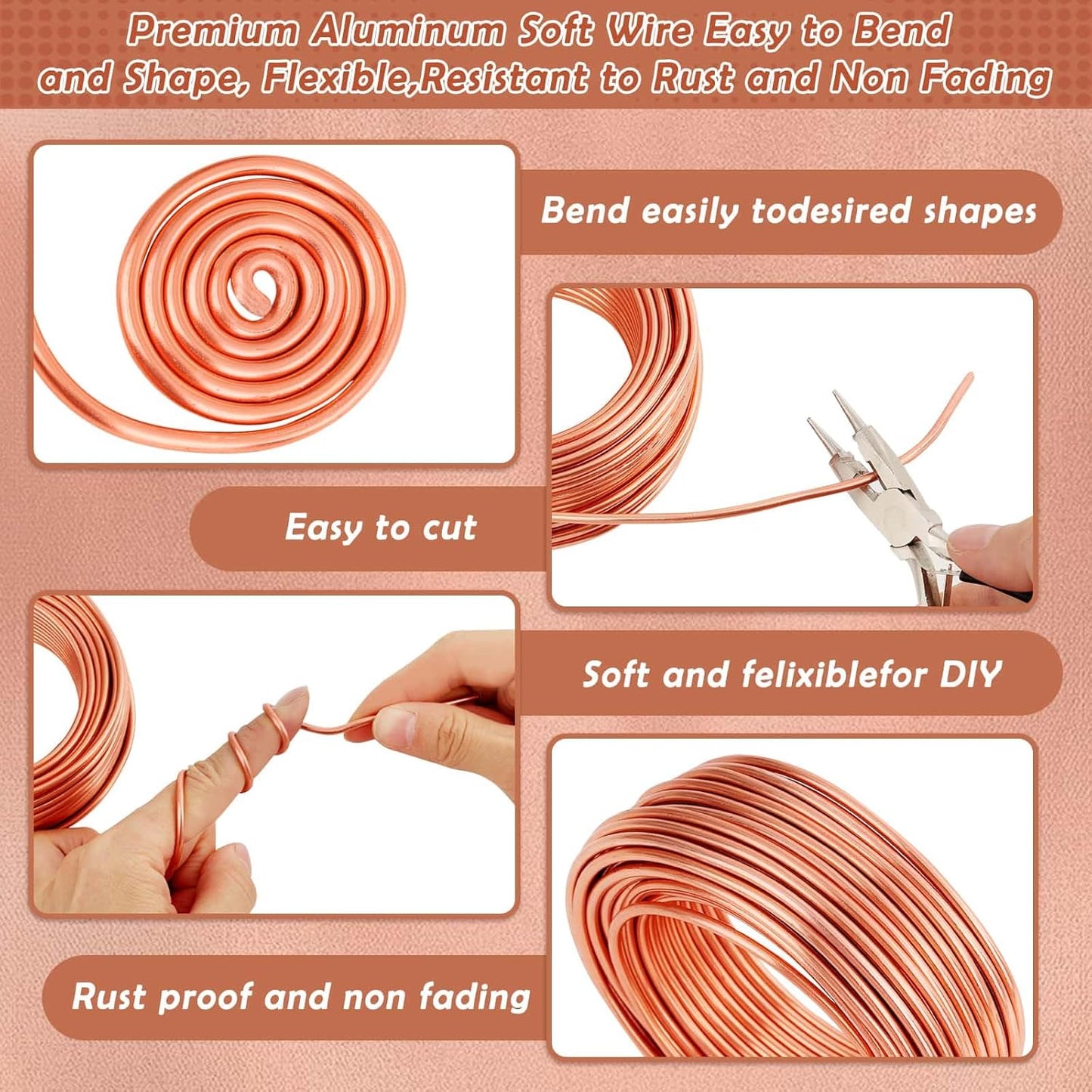 Aluminum Wire, Anezus 9 Gauge Craft Bendable Armature Thick Wire for Wreath, Jewelry Making, Gardening, Sculpting, Cosplay Props (Copper, 3 mm)