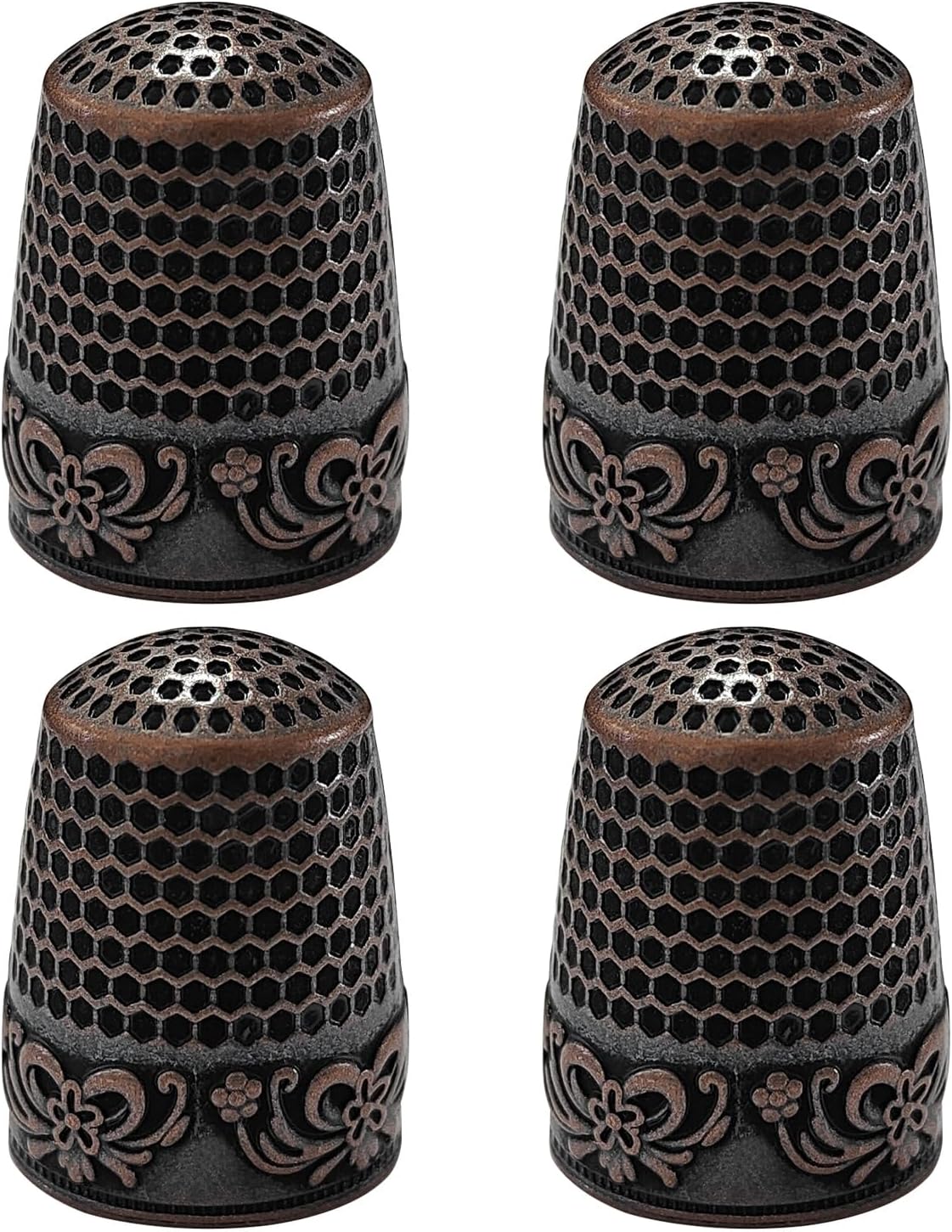 FR 4Pcs Sewing Thimbles, Metal Thimbles for Hand Sewing Finger Protector Knitting Needlework DIY Tools Red Copper