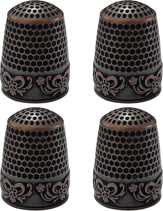 FR 4Pcs Sewing Thimbles, Metal Thimbles for Hand Sewing Finger Protector Knitting Needlework DIY Tools Red Copper