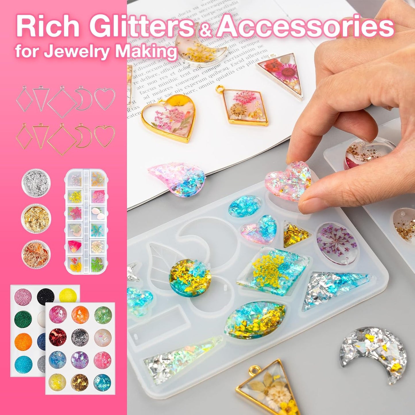 YIEHO 300g UV Resin Kit with Light and Molds, Upgraded Crystal Clear Hard UV Curing Premixed Resin Starter Jewelry Making Kit for DIY Keychain, Earring and Necklace