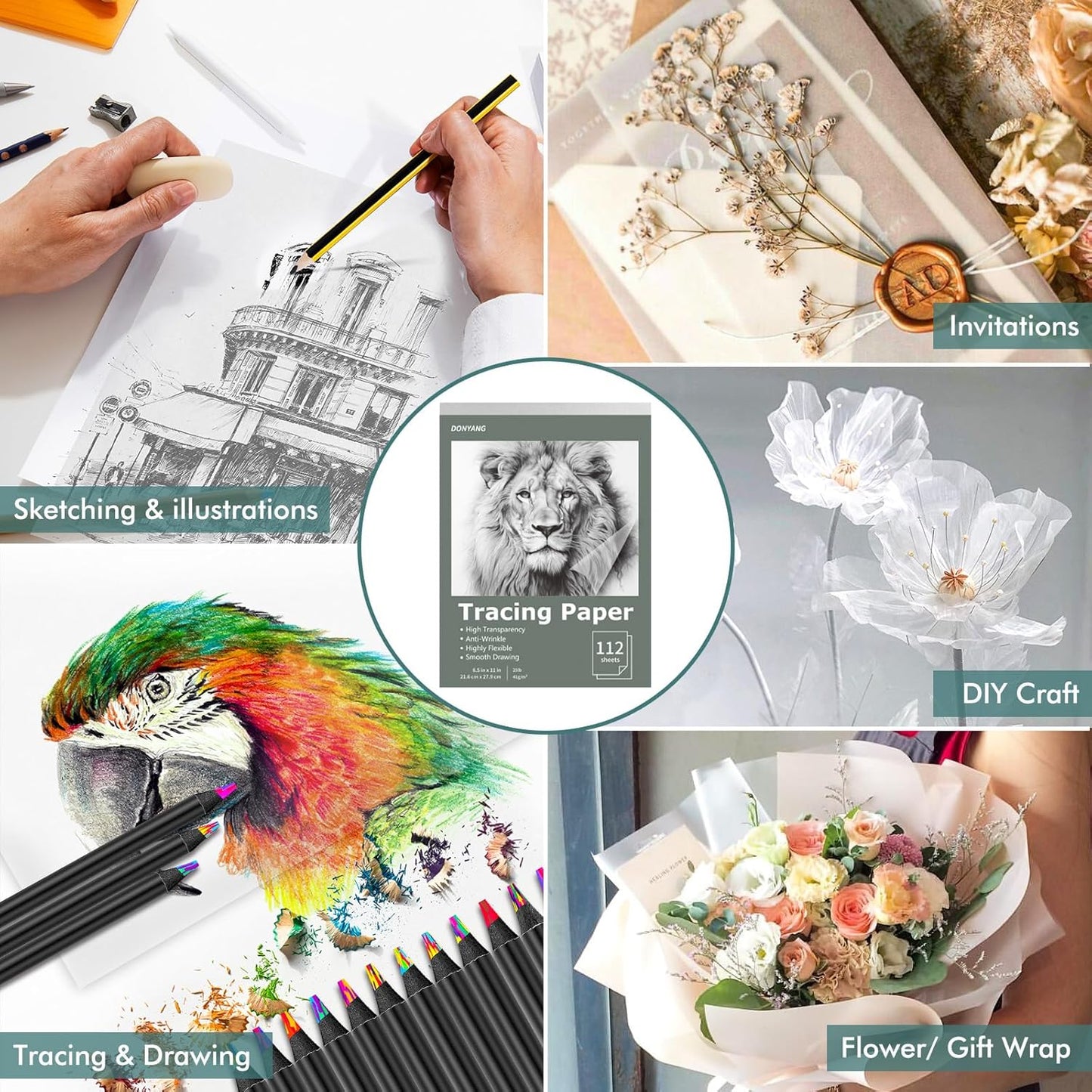 Tracing Paper 8.5" x 11", 112 Sheets Transparent Vellum Paper for Tracing Pads, Christmas Birthday Gifts for Adults Teens, 25lb/41gsm Translucent Tracing Paper for Sketching, Drawing, Overlays