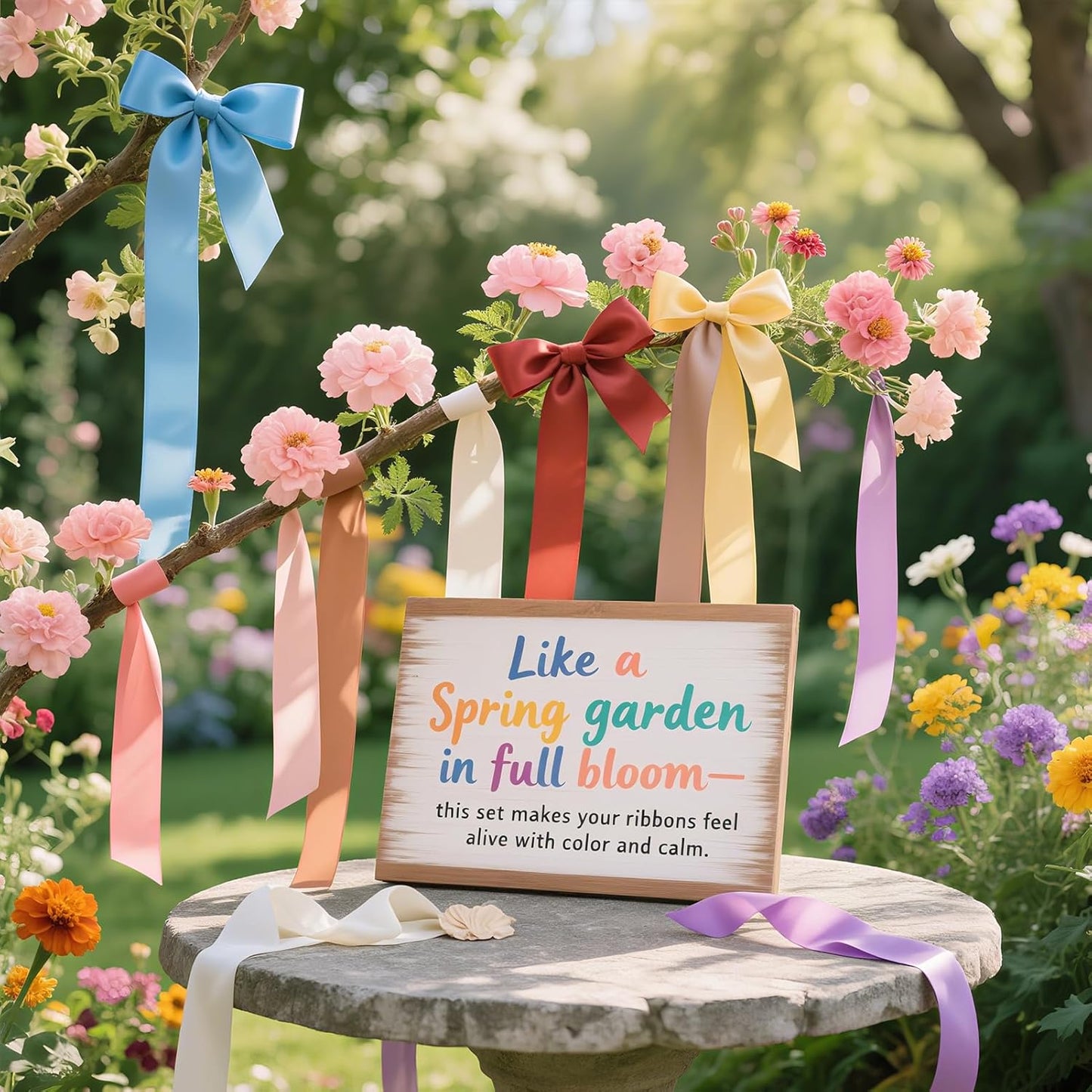 5/8 Double-Faced Satin Ribbon 50 Yards Set,“Morning Meadow”–10 Nature Colored Ribbon Bulk for Gift Wrapping, Crafts, Flower Bouquet, Easter, Wedding, Party Decor, Teacher Kids, Hair & Bows