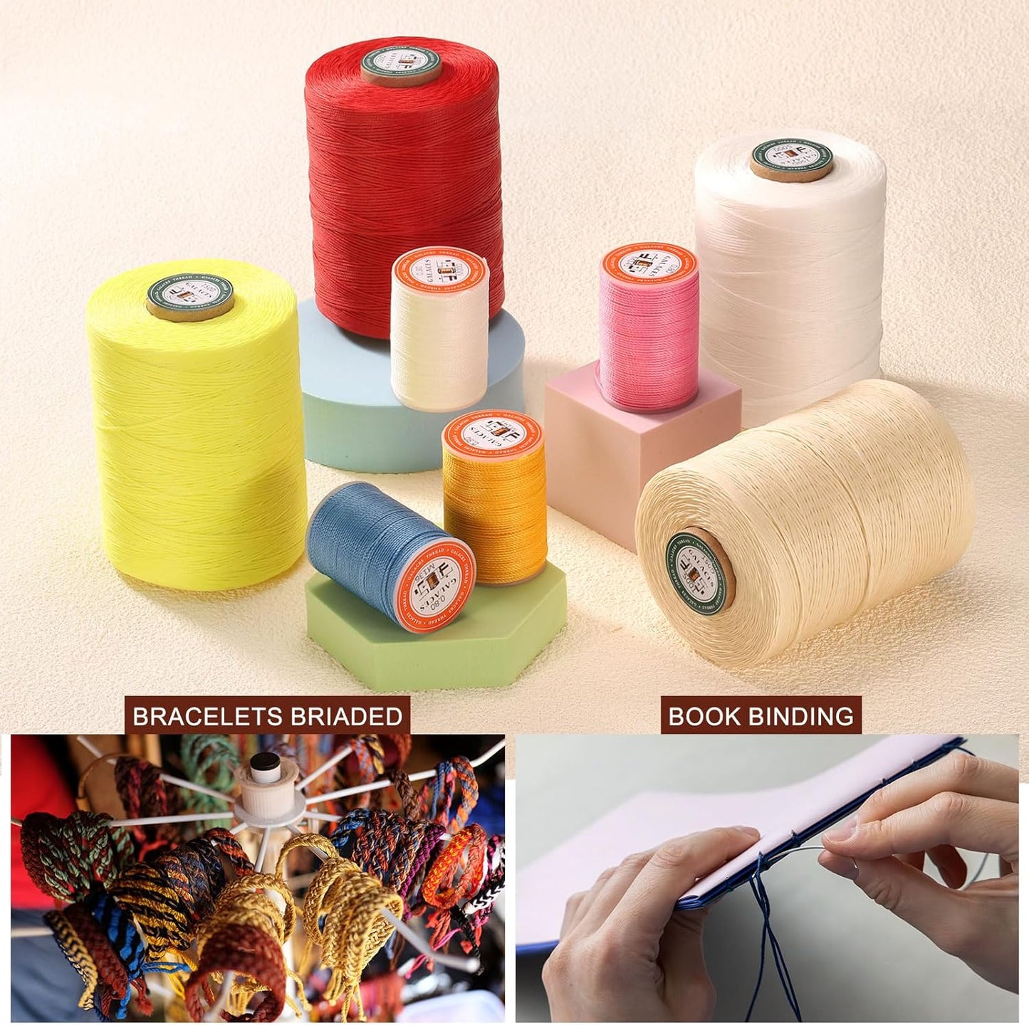 uxcell Round Leather Sewing Waxed Thread, 55m / 60 Yards Wax Polyester String, 0.8mm Waxed Stitching Cord for Leather Crafts, Bookbinding, Bracelets Braided, Grass Green