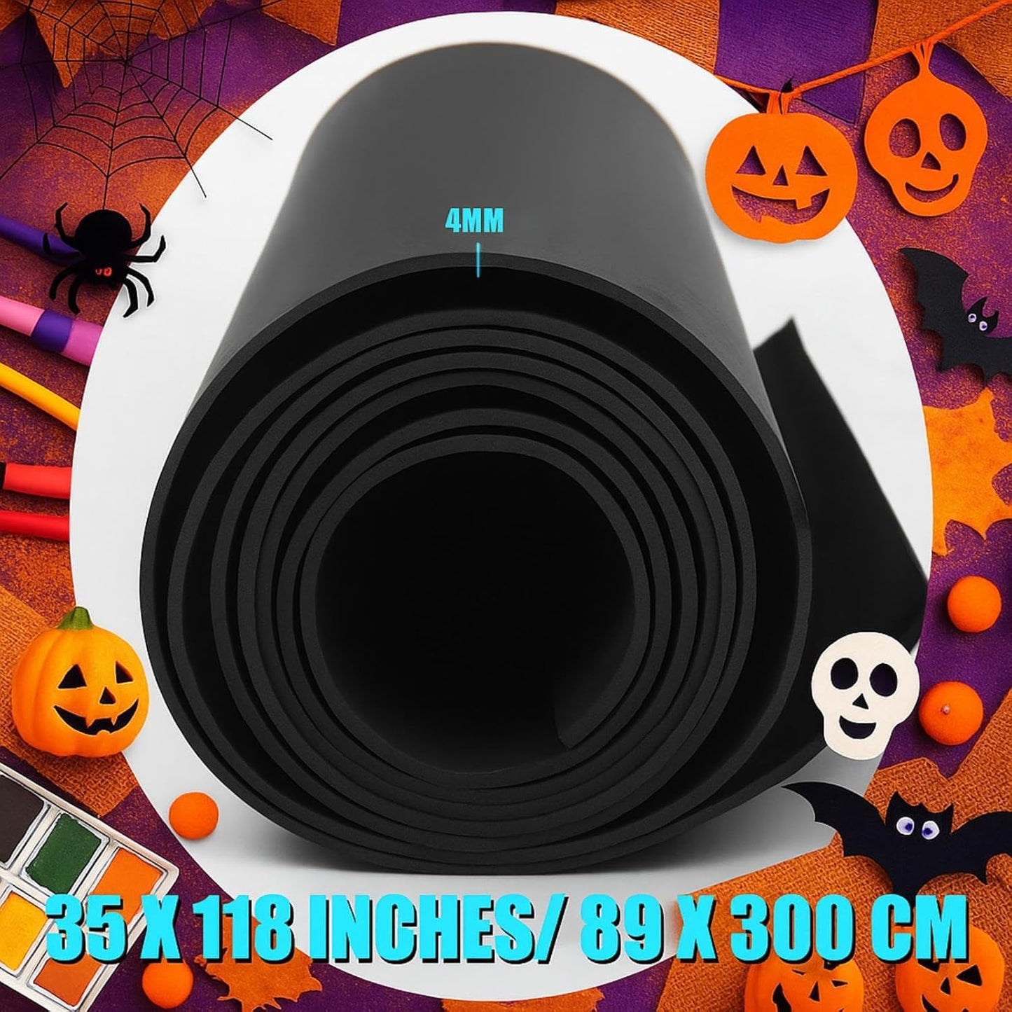 Frienda 35 x 118 Inch EVA Foam Sheet Black EVA Halloween Cosplay Costumes 2 mm Thick Large Foam Padding Roll for Halloween Cosplay Armor DIY Craft Projects