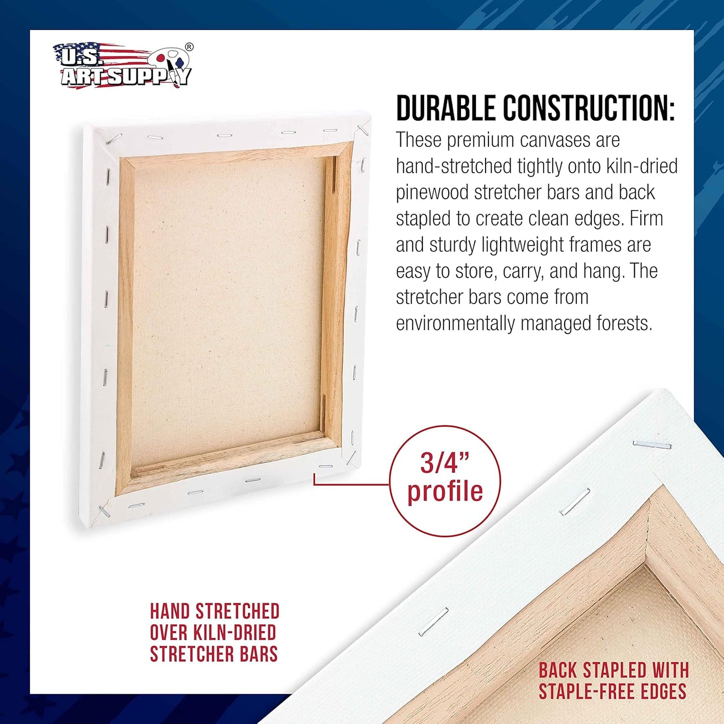 U.S. Art Supply 18 x 18 inch Stretched Canvas for Painting, 12oz Triple Primed, 6-Pack - Professional Artist Quality White Blank 3/4" Profile, 100% Cotton, Heavy-Weight Gesso - Acrylic Pouring, Oil