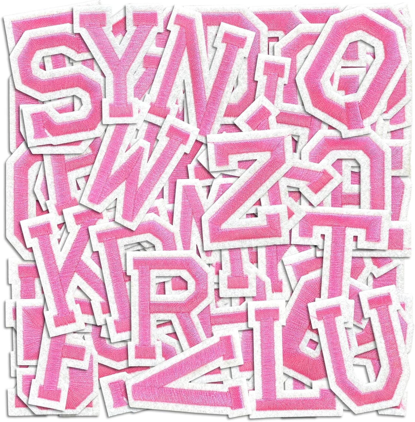 Letter and Number Iron On Patches, A-Z Alphabet and Numbers 0-9 Embroidery Applique Patch, DIY Decorative Heat Press Patches for Clothing Jeans Jackets Backpacks Hats (Pink 72 Pcs)