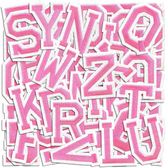Letter and Number Iron On Patches, A-Z Alphabet and Numbers 0-9 Embroidery Applique Patch, DIY Decorative Heat Press Patches for Clothing Jeans Jackets Backpacks Hats (Pink 72 Pcs)