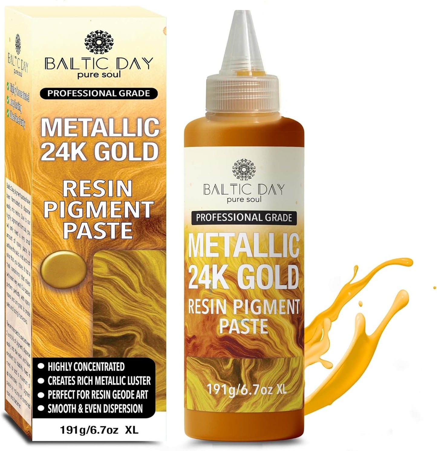 Metallic 24K Gold Epoxy Resin Pigment Paste XL (191g/6.7oz) – Opaque Epoxy Dye & High Concentration Coloring Paste, Mica Powder Alternative for Resin Art, Jewelry, Tumblers, River Tables